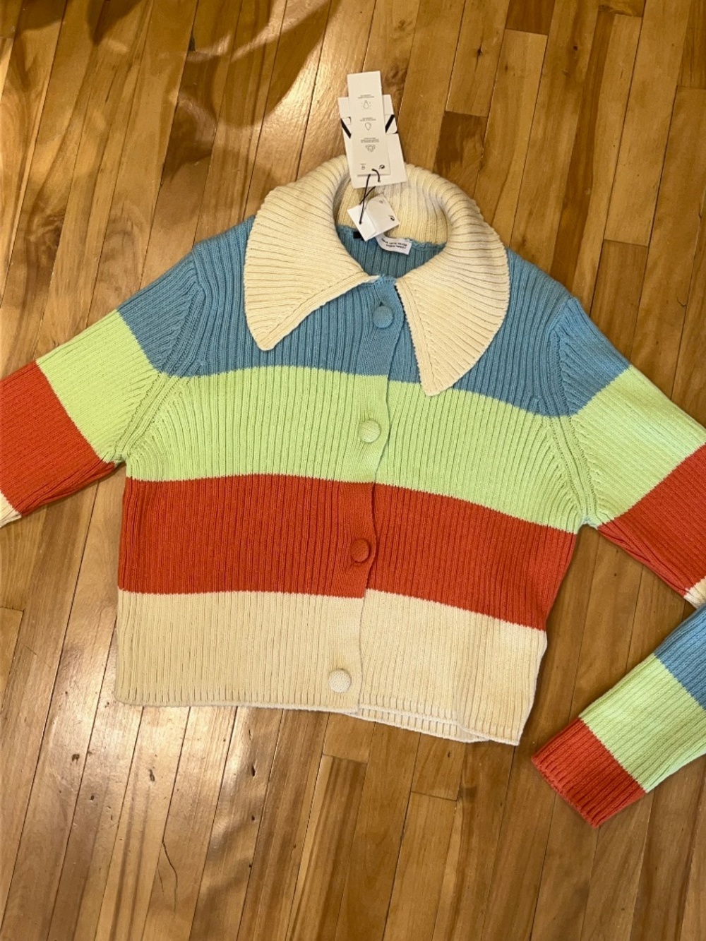 Cotton blend coastal striped sweater with collar - Size XL Zara